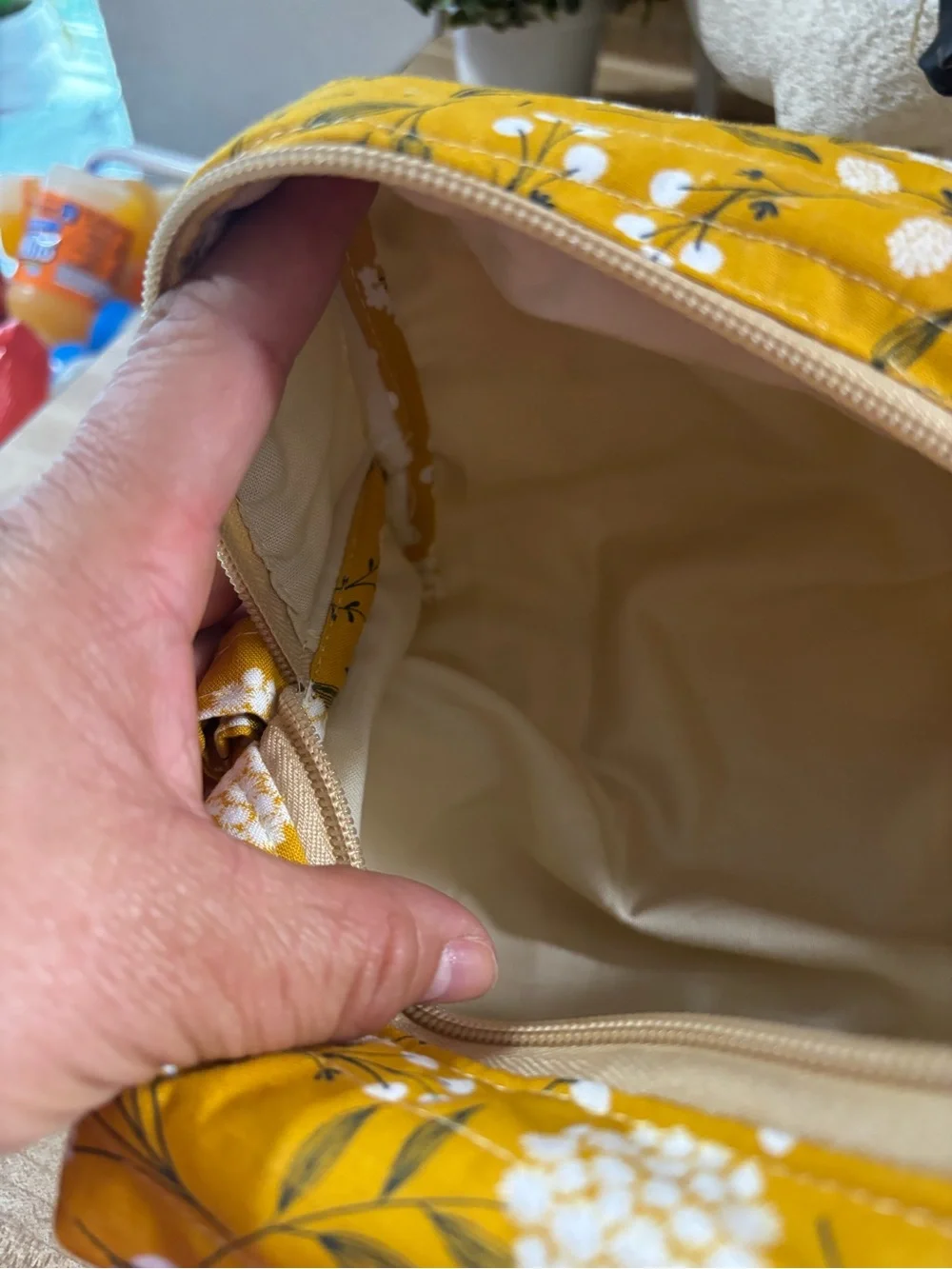 Mustard Floral Travel Pouch handmade